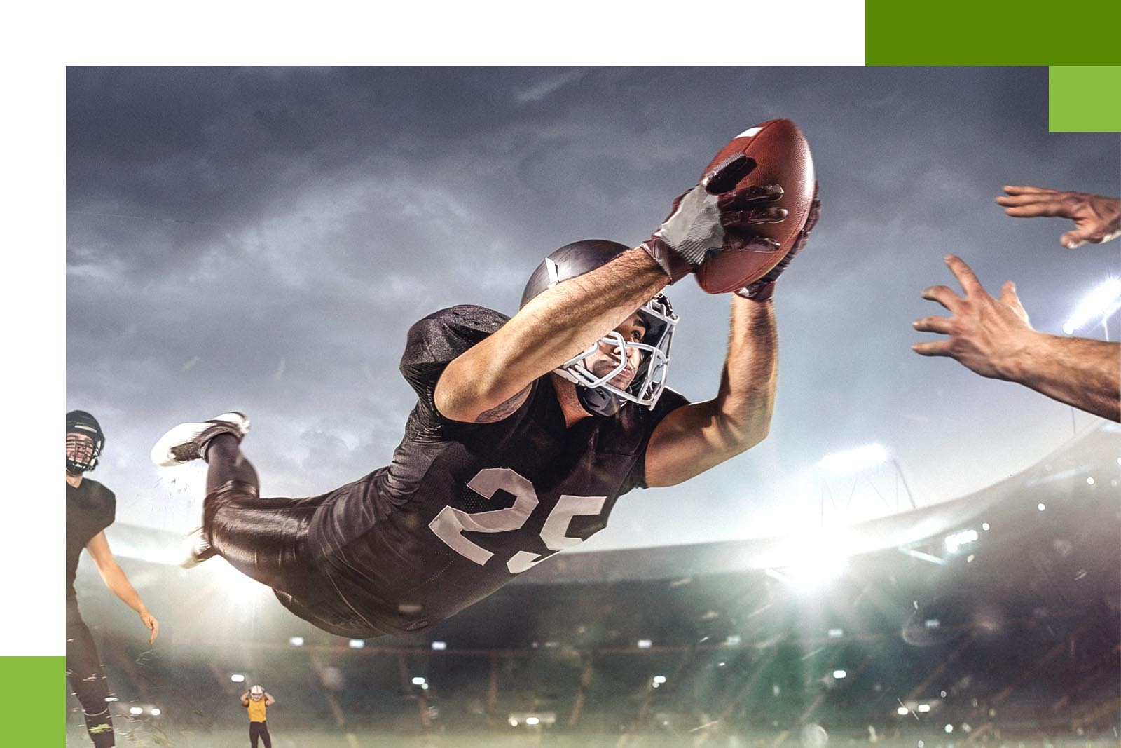 An exaggerated photo composite of a last minute catch in...