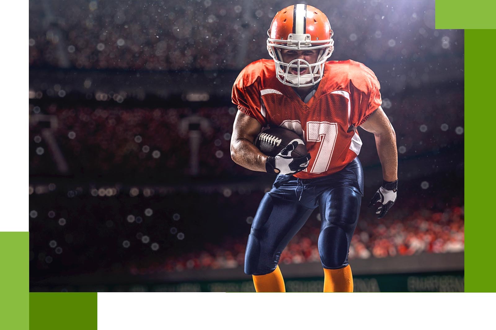 photo of a football player in a a stadium, with...