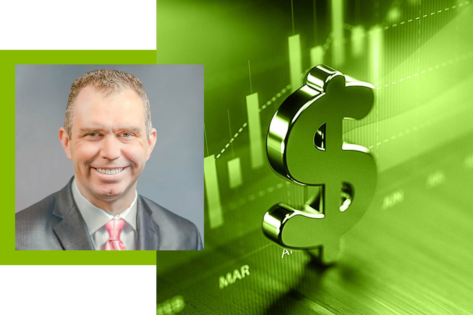 Photo of Bryan Koepp and abstract financial elements background