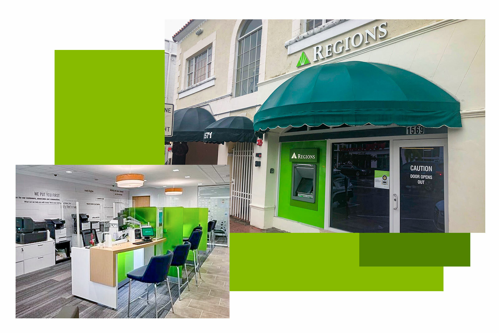 Interior and exterior photos of Sunset Place Branch