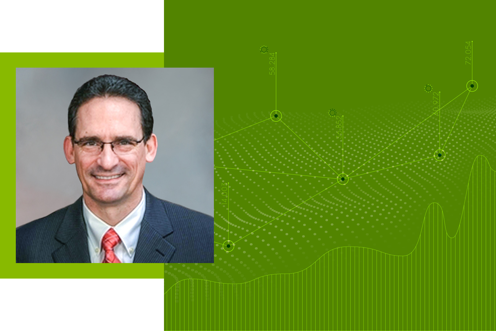 Miguel Encarnação's headshot and an example graphic of data visualization