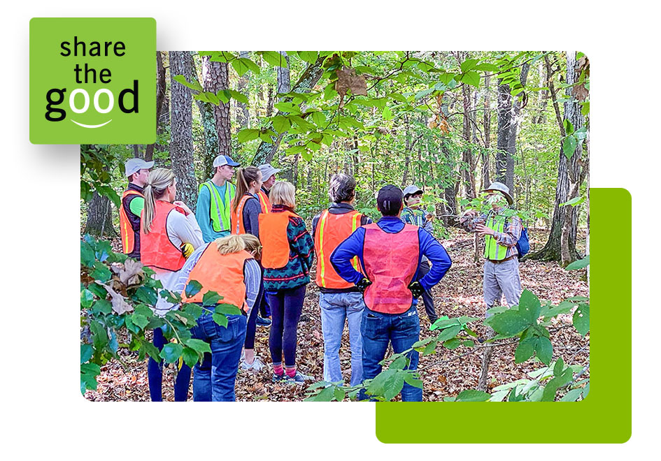Photo of a group of people in orange vests in...