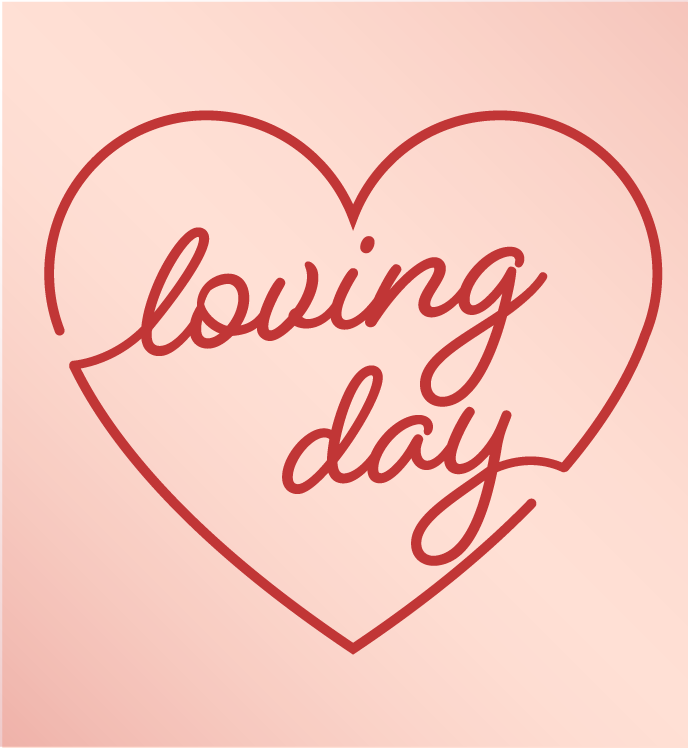 Heart with cursive text in the middle that reads "Loving Day".