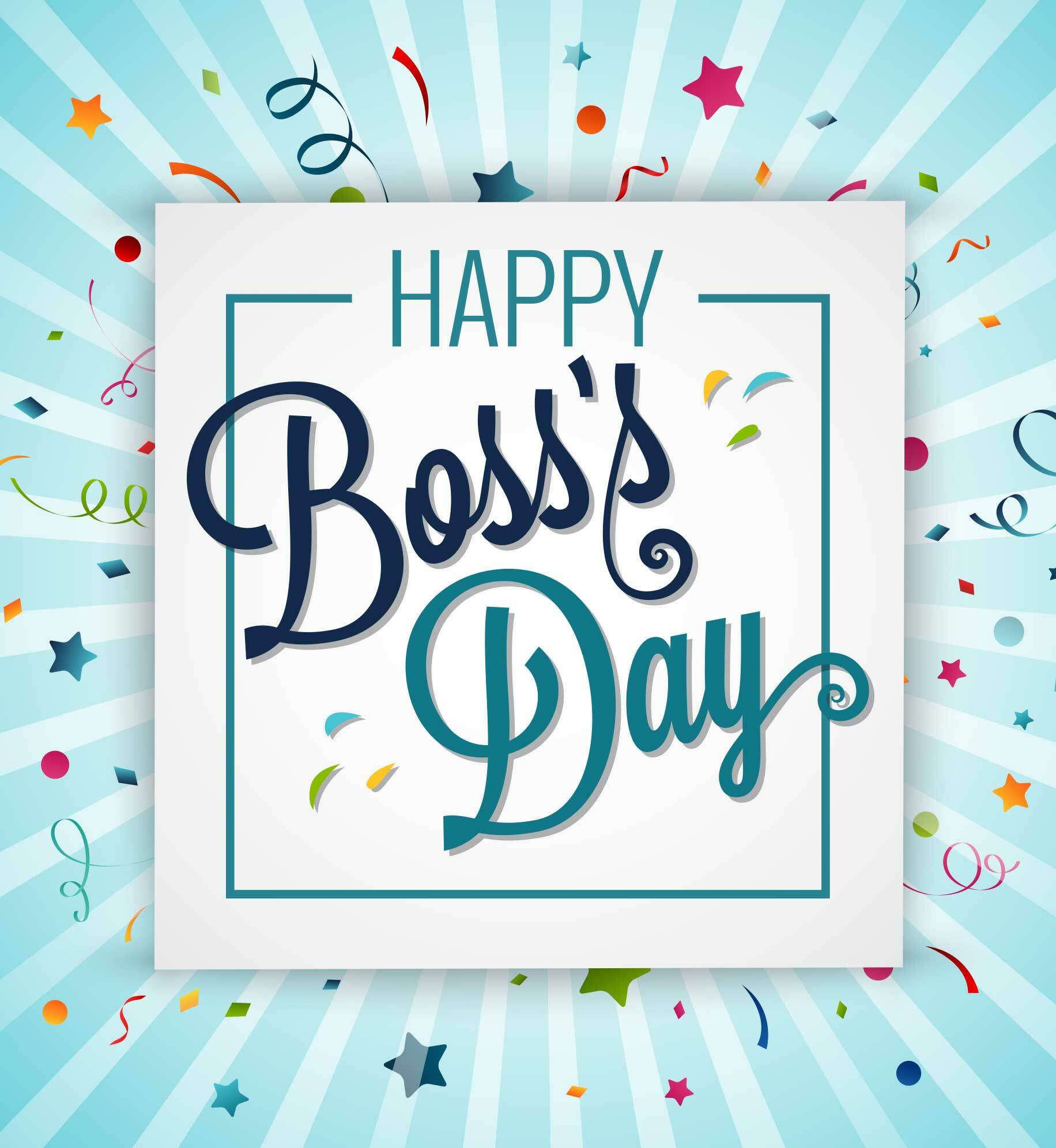 "Happy Boss's Day" with confetti around it.
