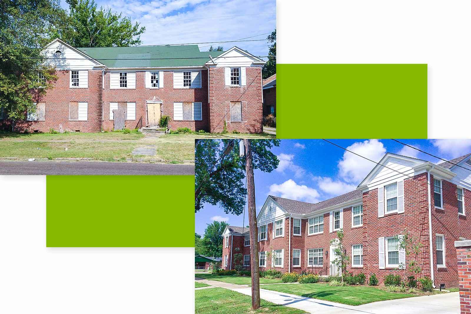 before and after photos of Les Lane Apartments