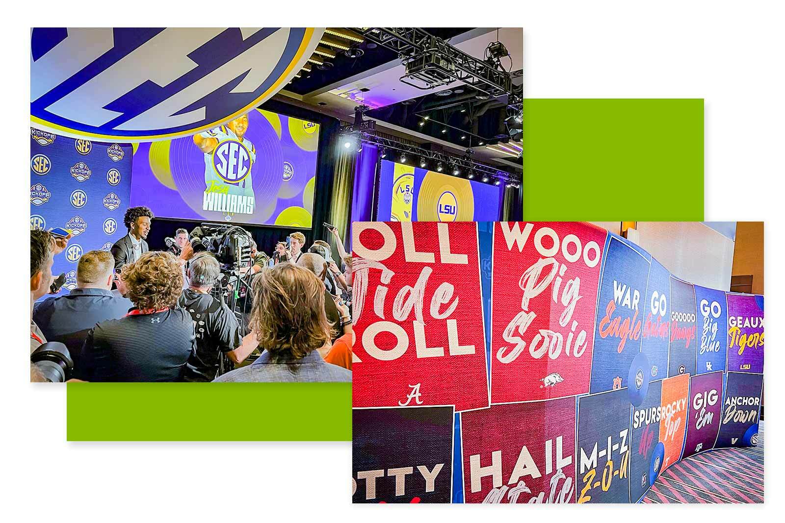 photos of LSU quarterback at SEC media days, and a...