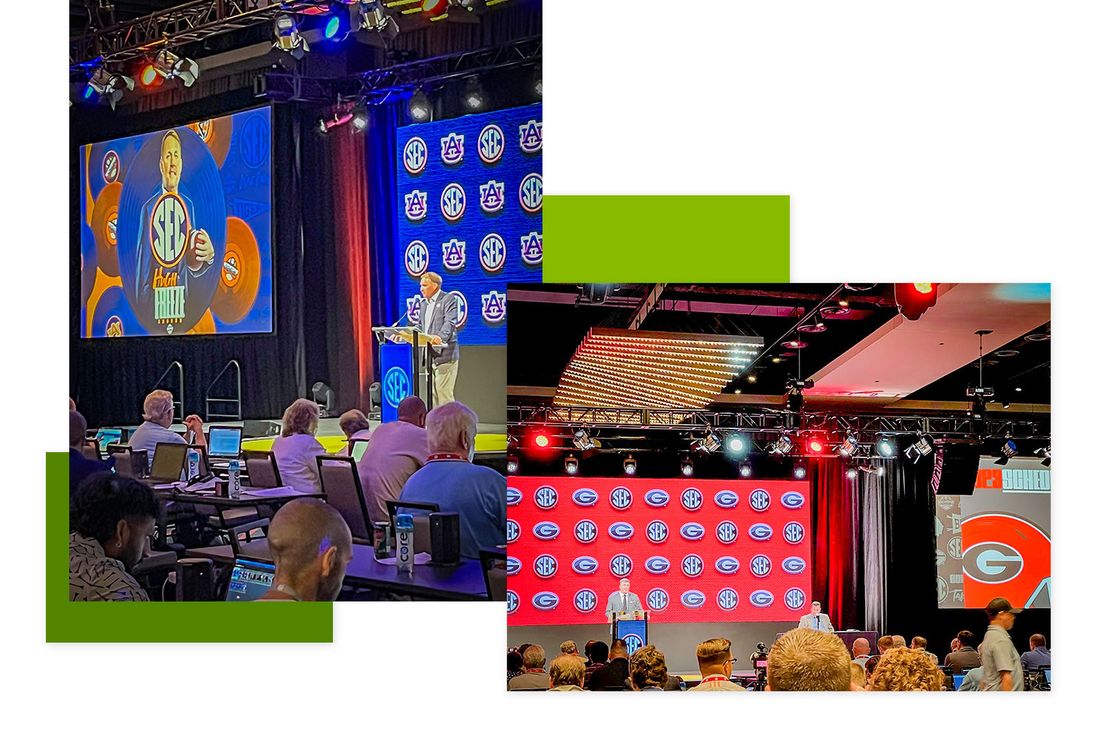 Collage from SEC Media Days event Wednesday