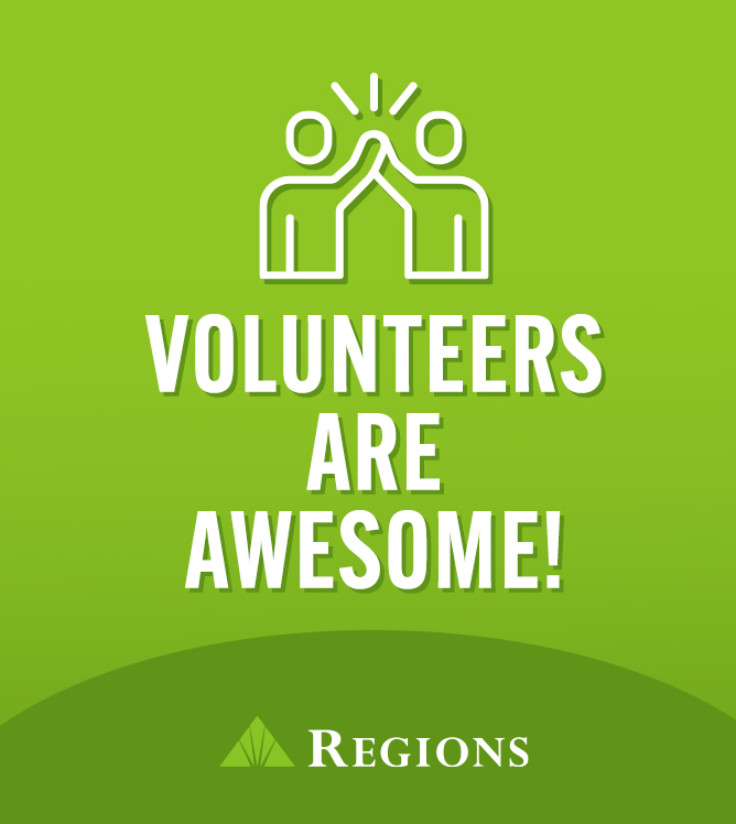 Line drawing of two people high-fiving. Text: Volunteers are awesome.