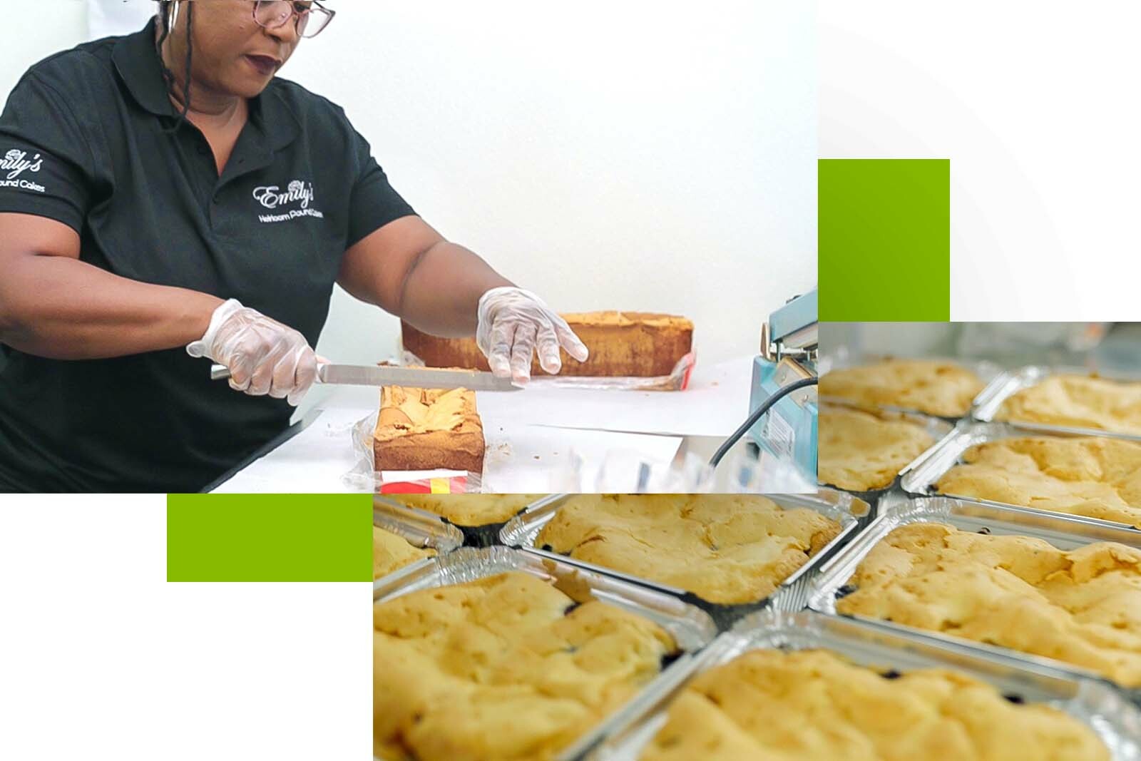 Woman cutting Pound Cake