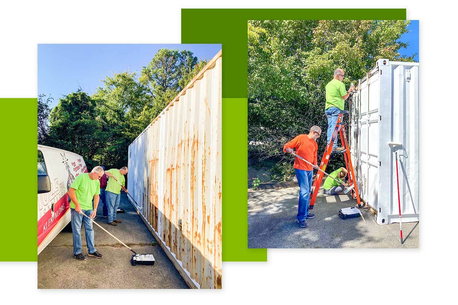 Collage - people painting trailer at the United Way Day of Caring event