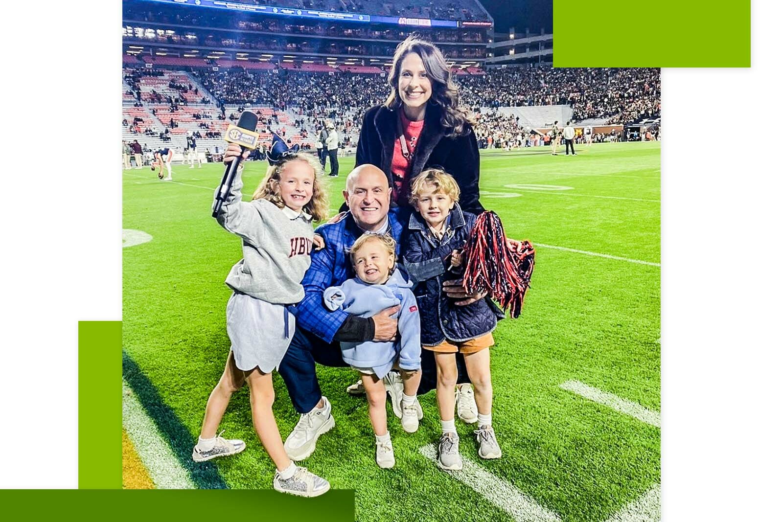 Cole Cubelic and family on football field