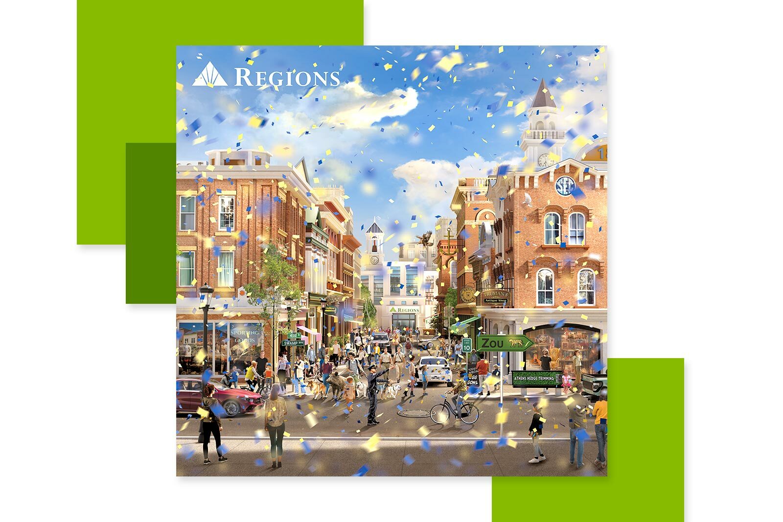 still image from commercial. a lively city street with SEC...