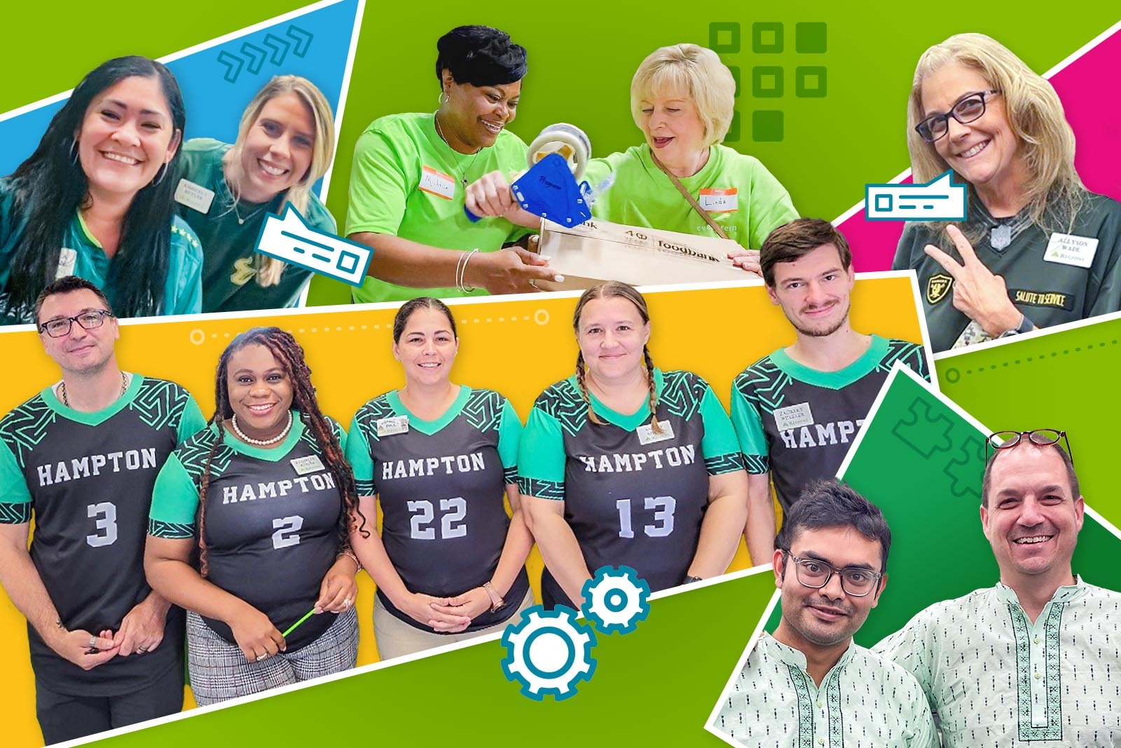 collage from five pictures on green background