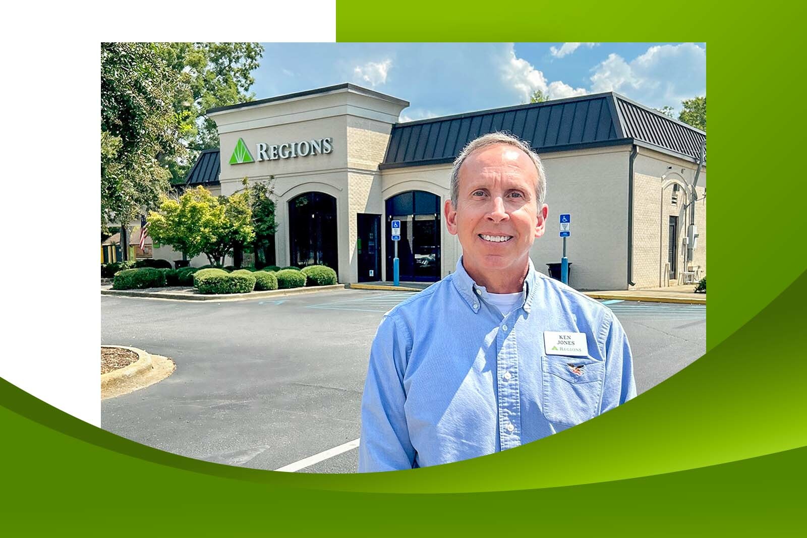 Ken Jones in front of the Regions branch building