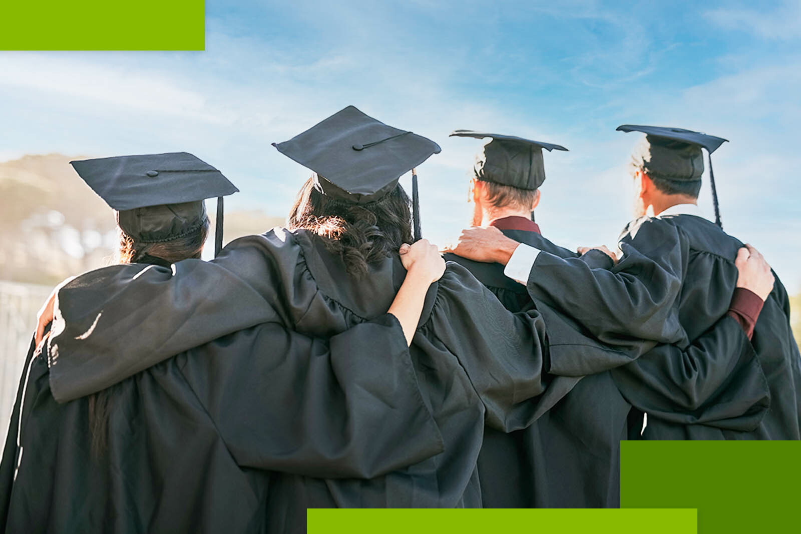 Four graduate students looking at the future