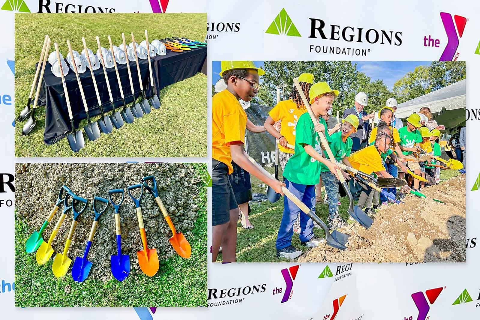 Shovels and students at the YMCA groundbreaking ceremony
