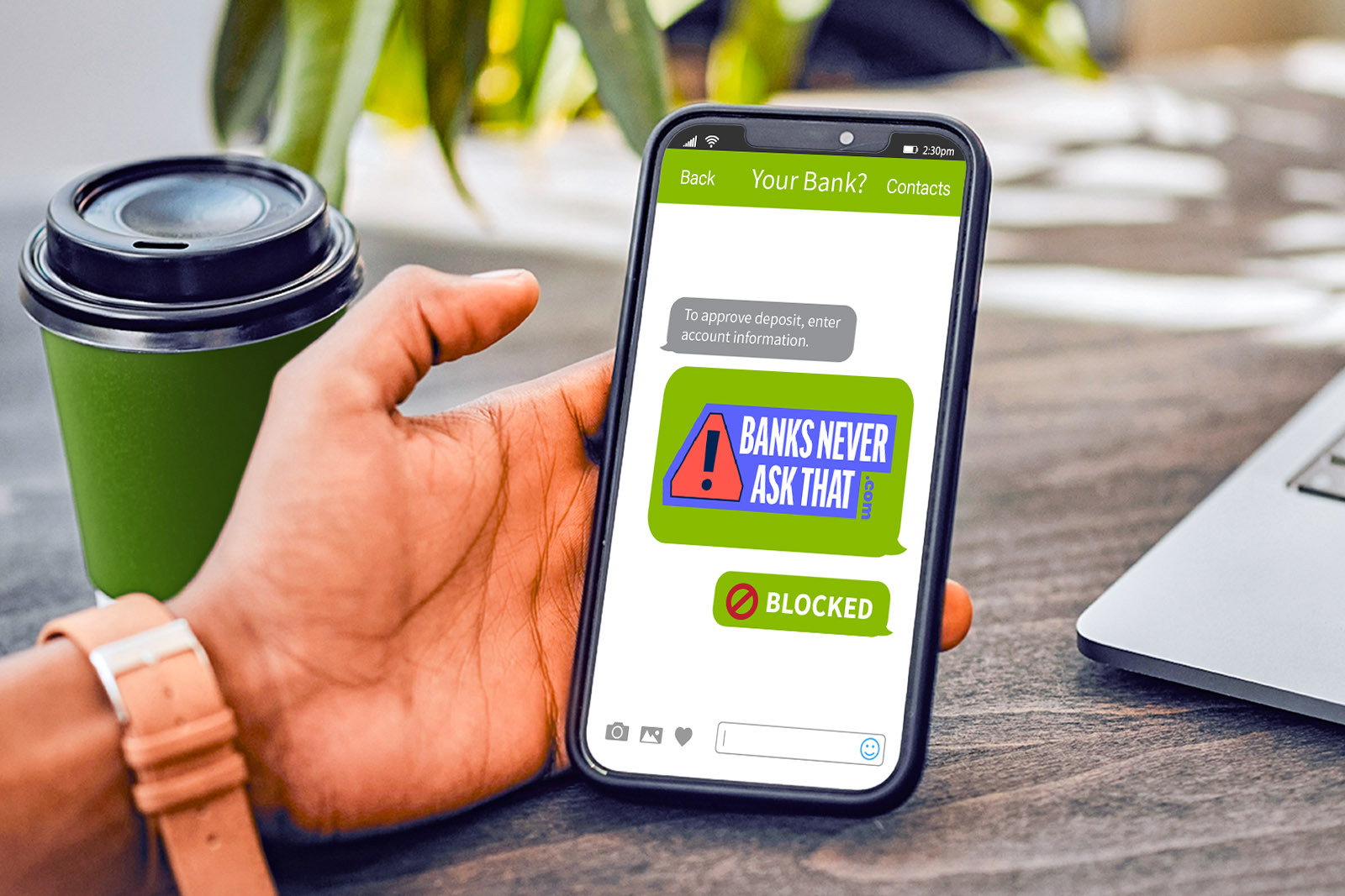 Close-up photo of a person holding a phone on a...