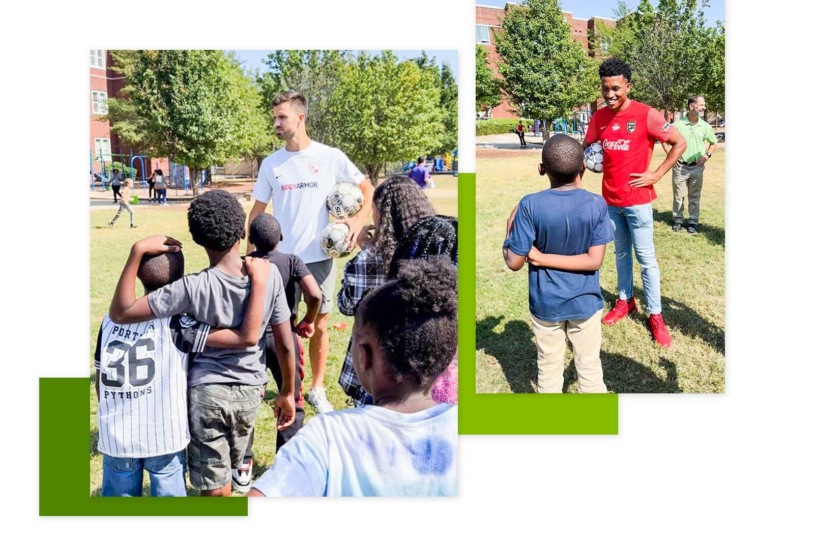 Birmingham Legion FC soccer players with kids