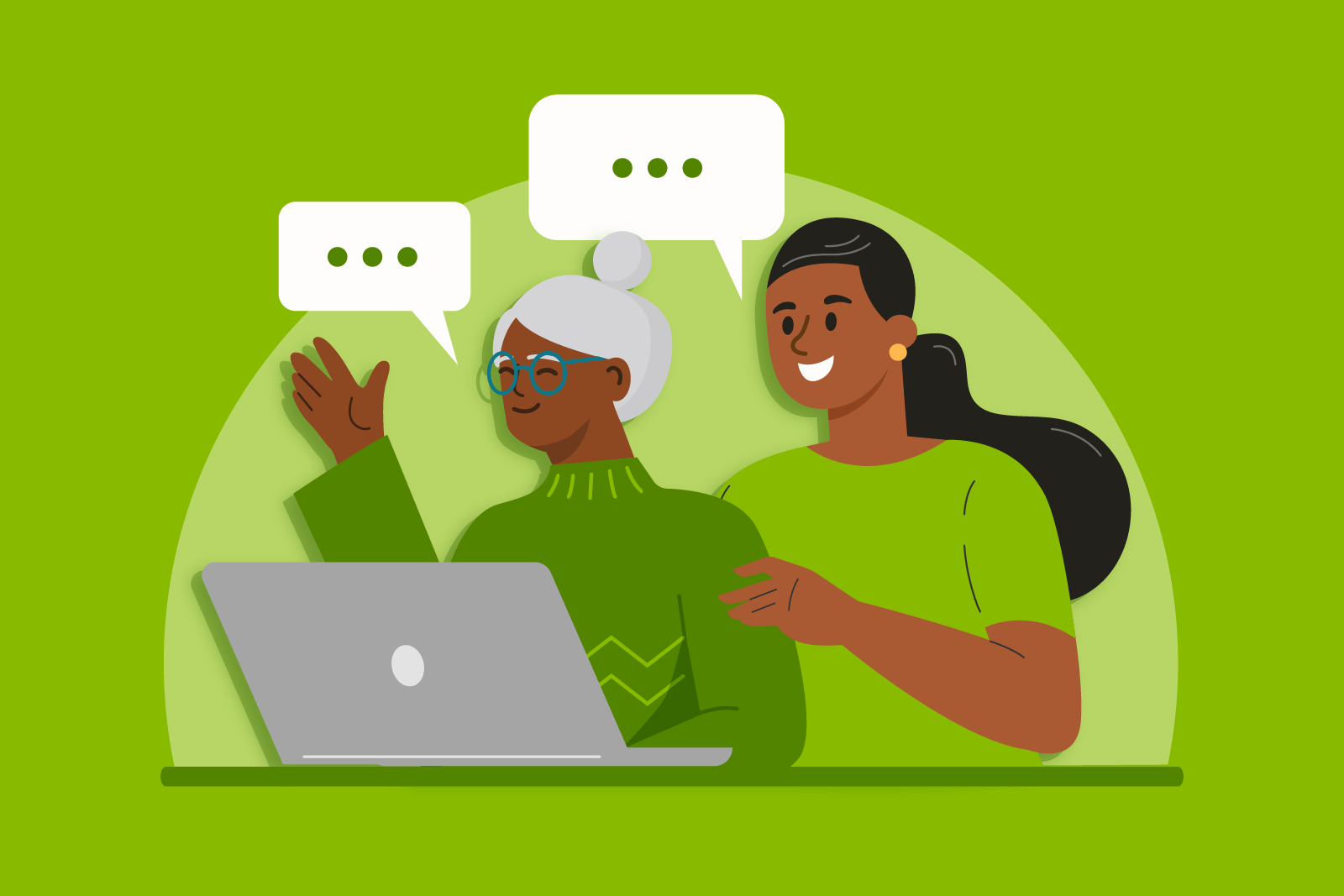 Illustration of a young adult woman and senior woman having...