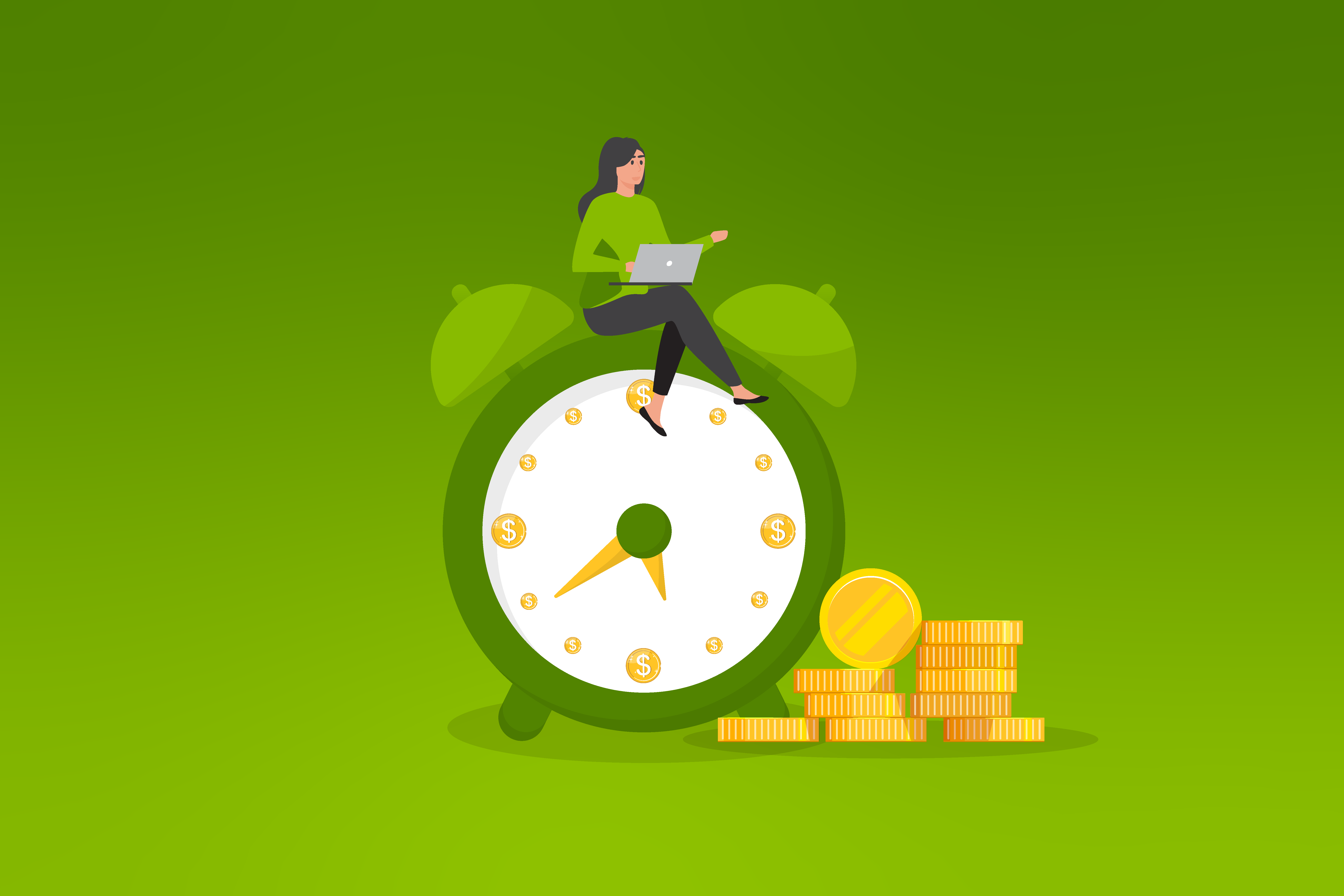 illustration with a person sitting on top of the alarm...