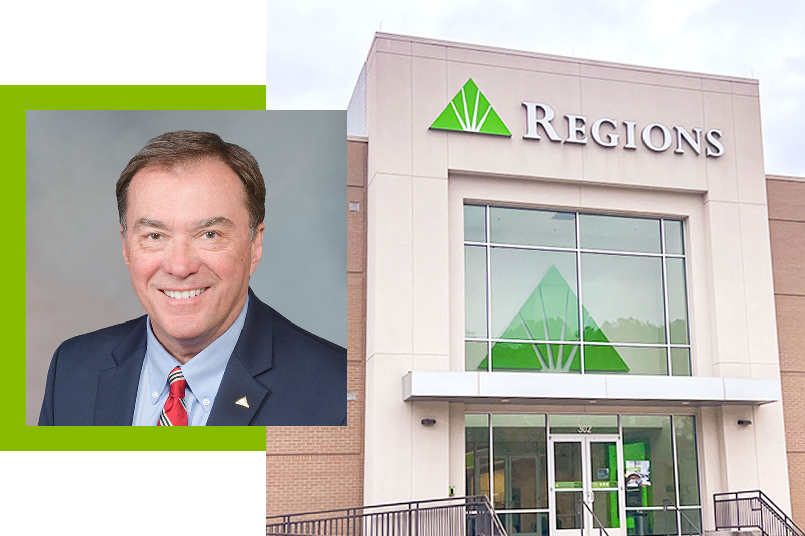 Forrest Spicher and main Regions Bank branch at Hot Springs