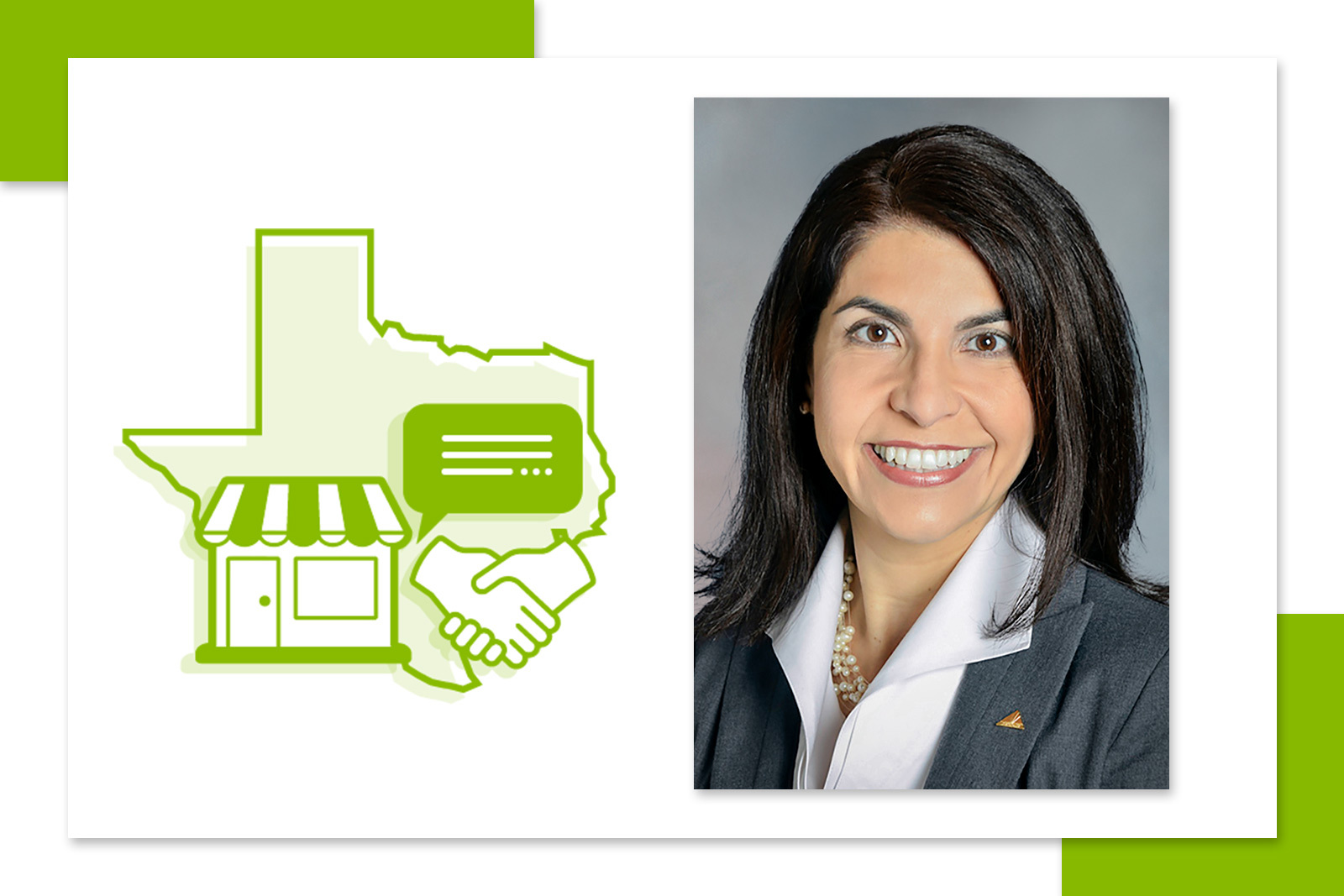 Marta Self and an illustration of texas, a small business,...