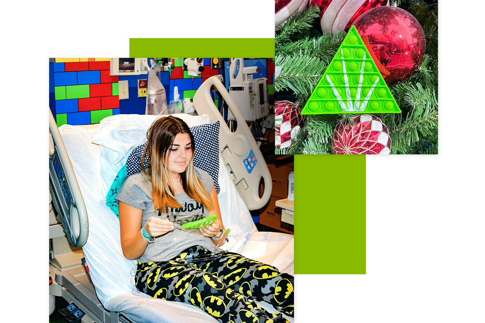 Girl at the hospital with Regions' Bank Pop It toy