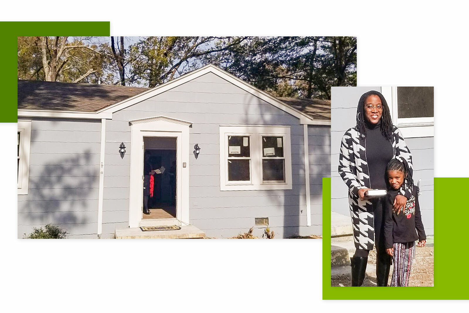 Seaton Family next to the renovated home