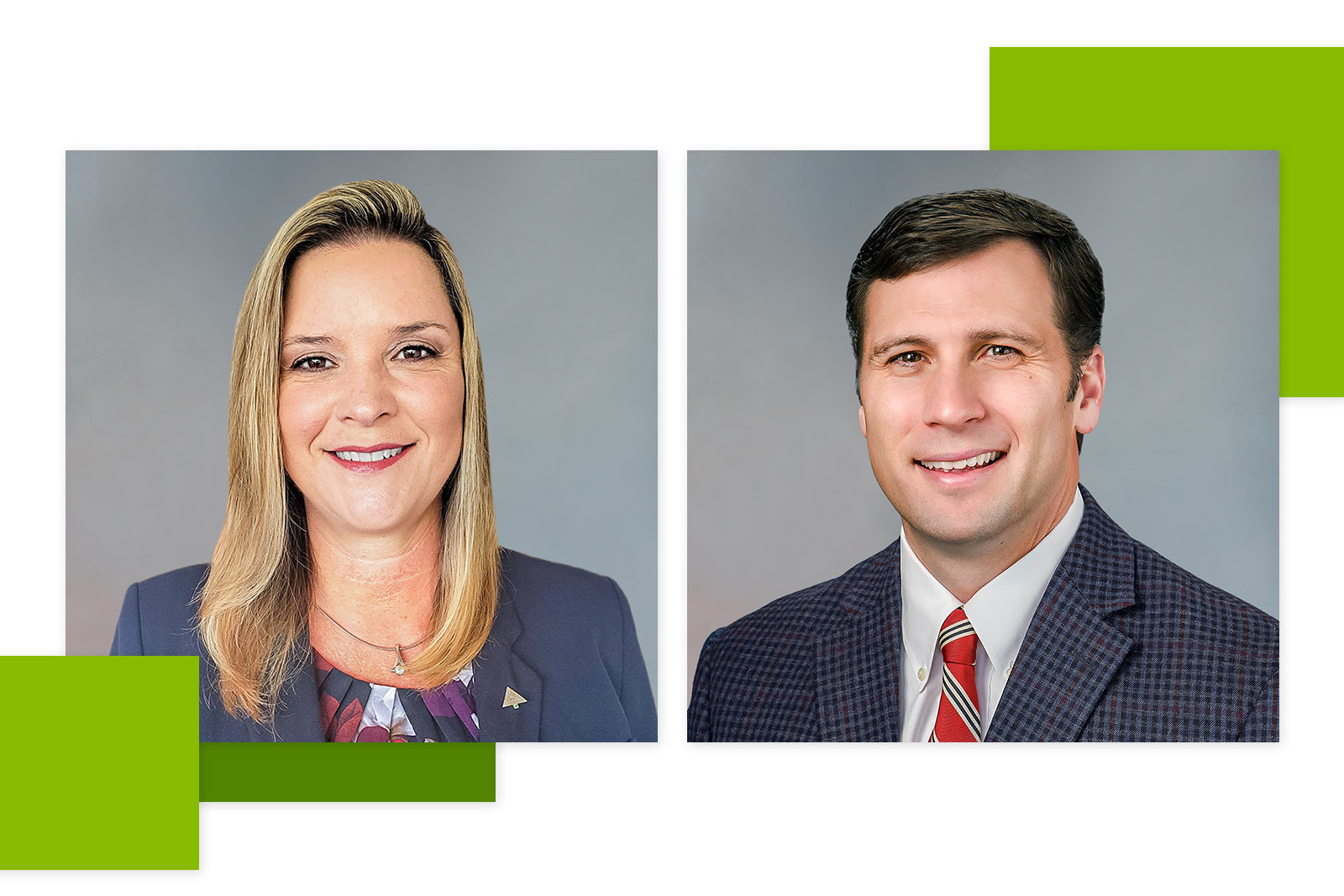 Tina Gilmore and Bruner Binion headshots