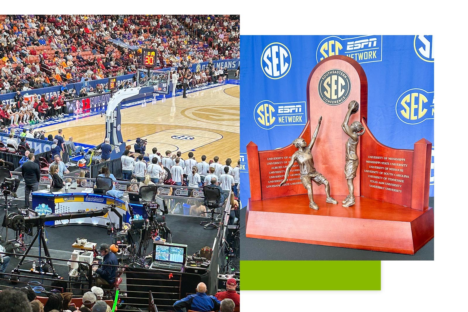 SEC Women's Basketball game and a plaque 