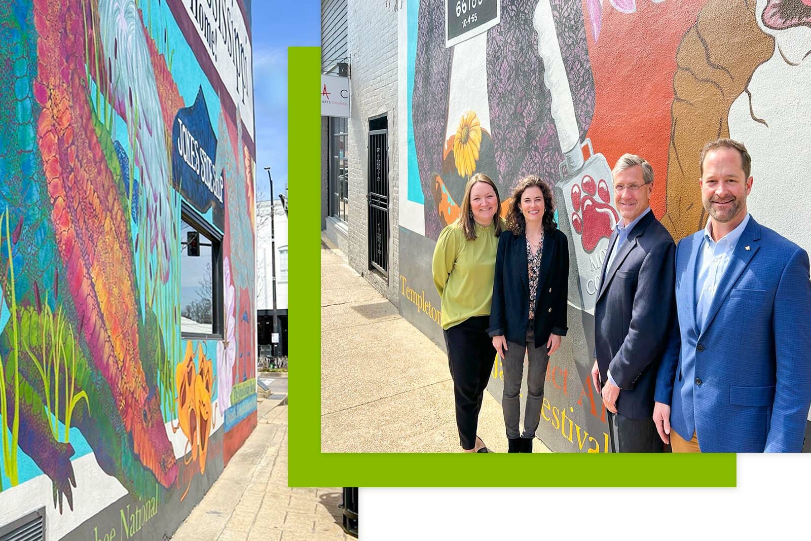 people standing in front of murals in Starkville Mississippi