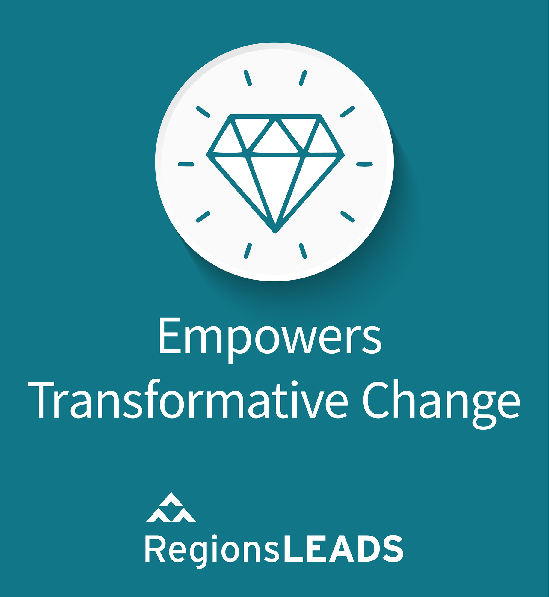 Diamond illustration. Text: Empowers transformative change.