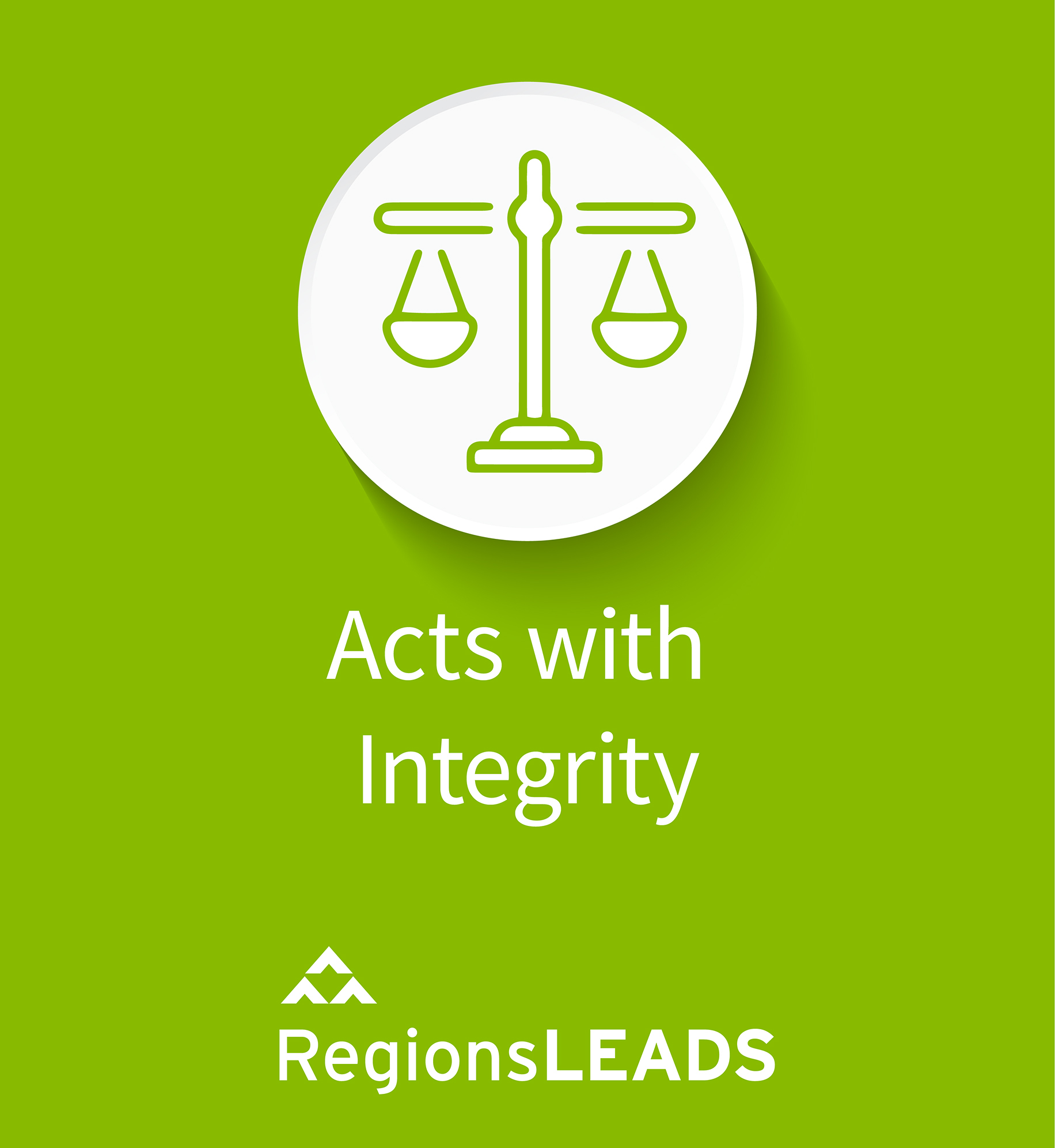 Scales of justice illustration. Text: Acts with integrity.