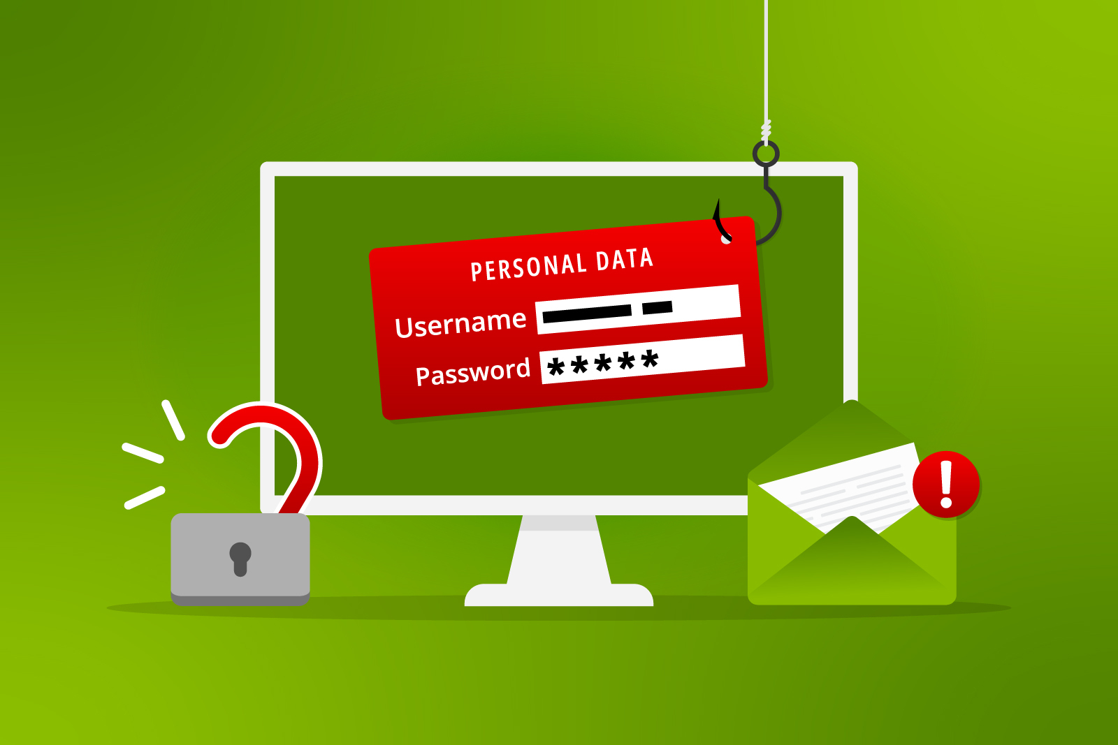 Illustration of personal data caught on a hook for email...