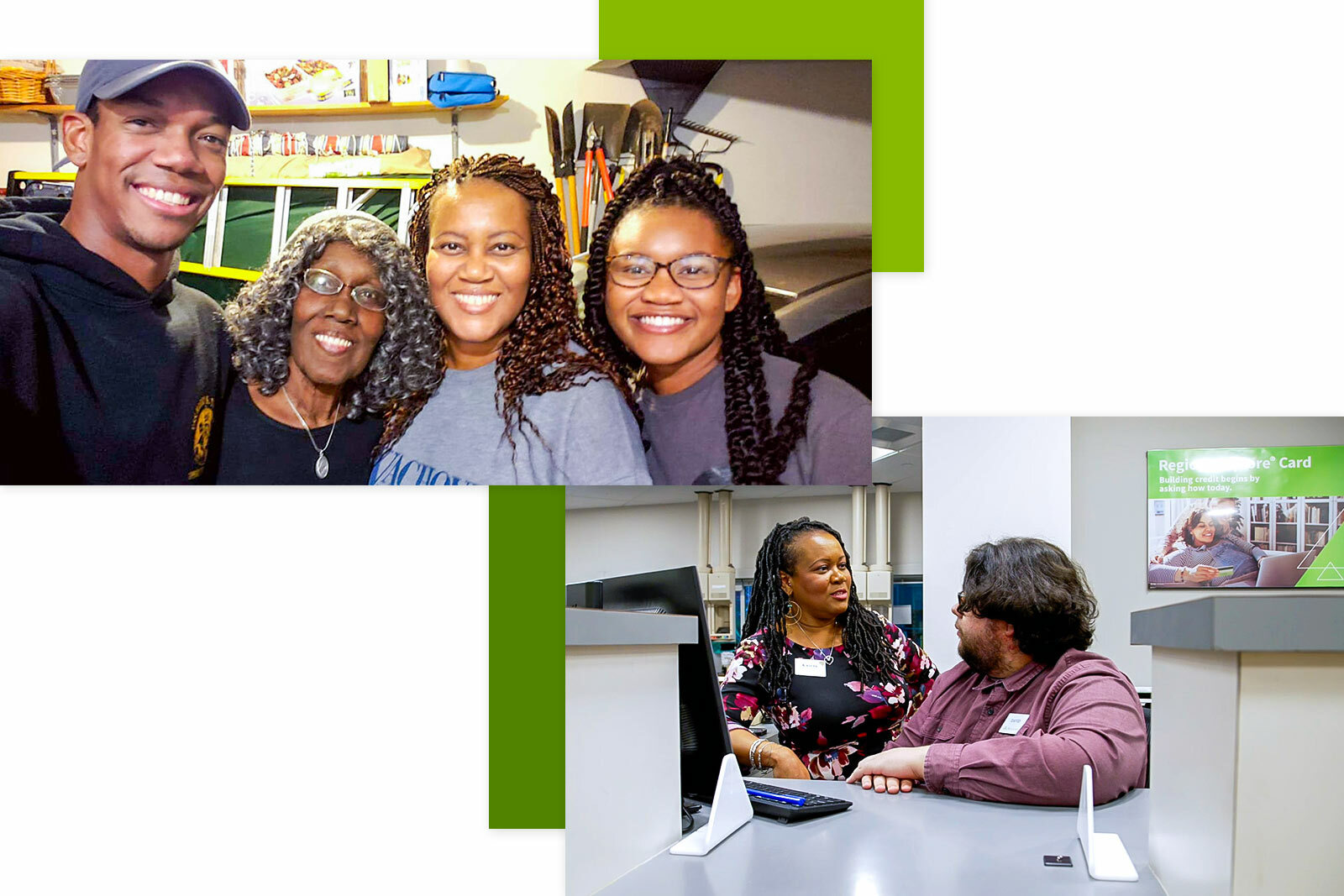 Kascia Polk with her family and at work