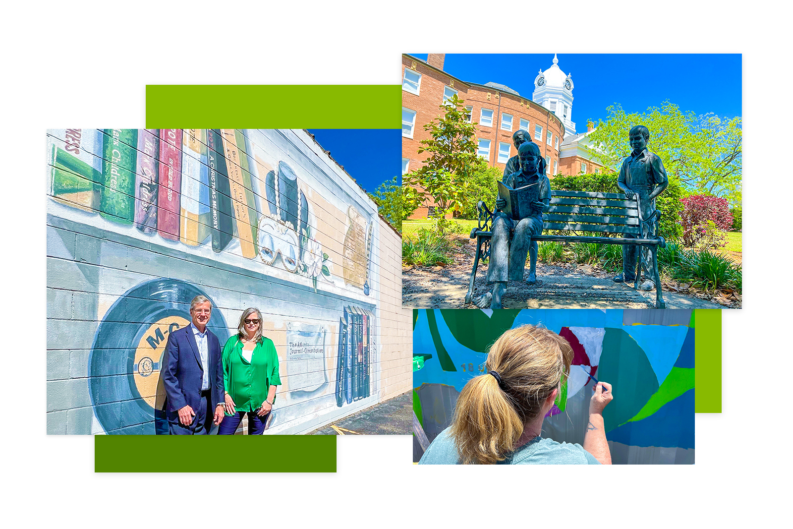 Two people standing in front of painted mural on a...