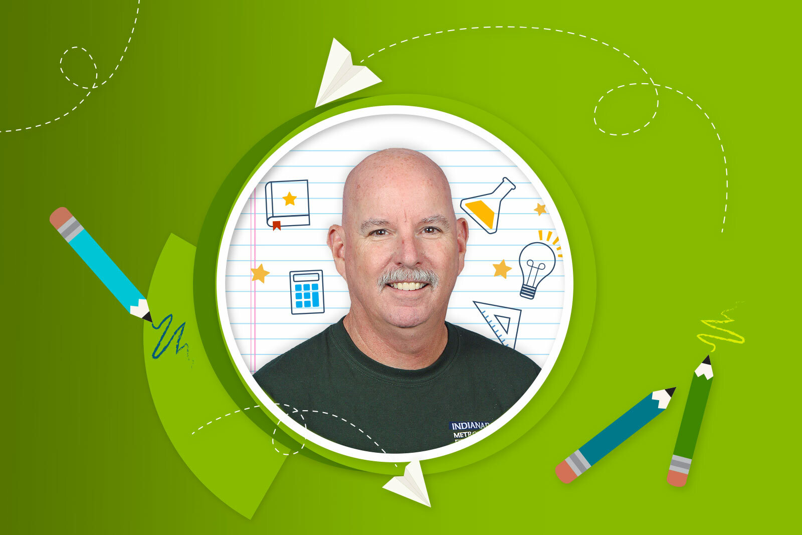 Tim Griffin Headshot with some school icons