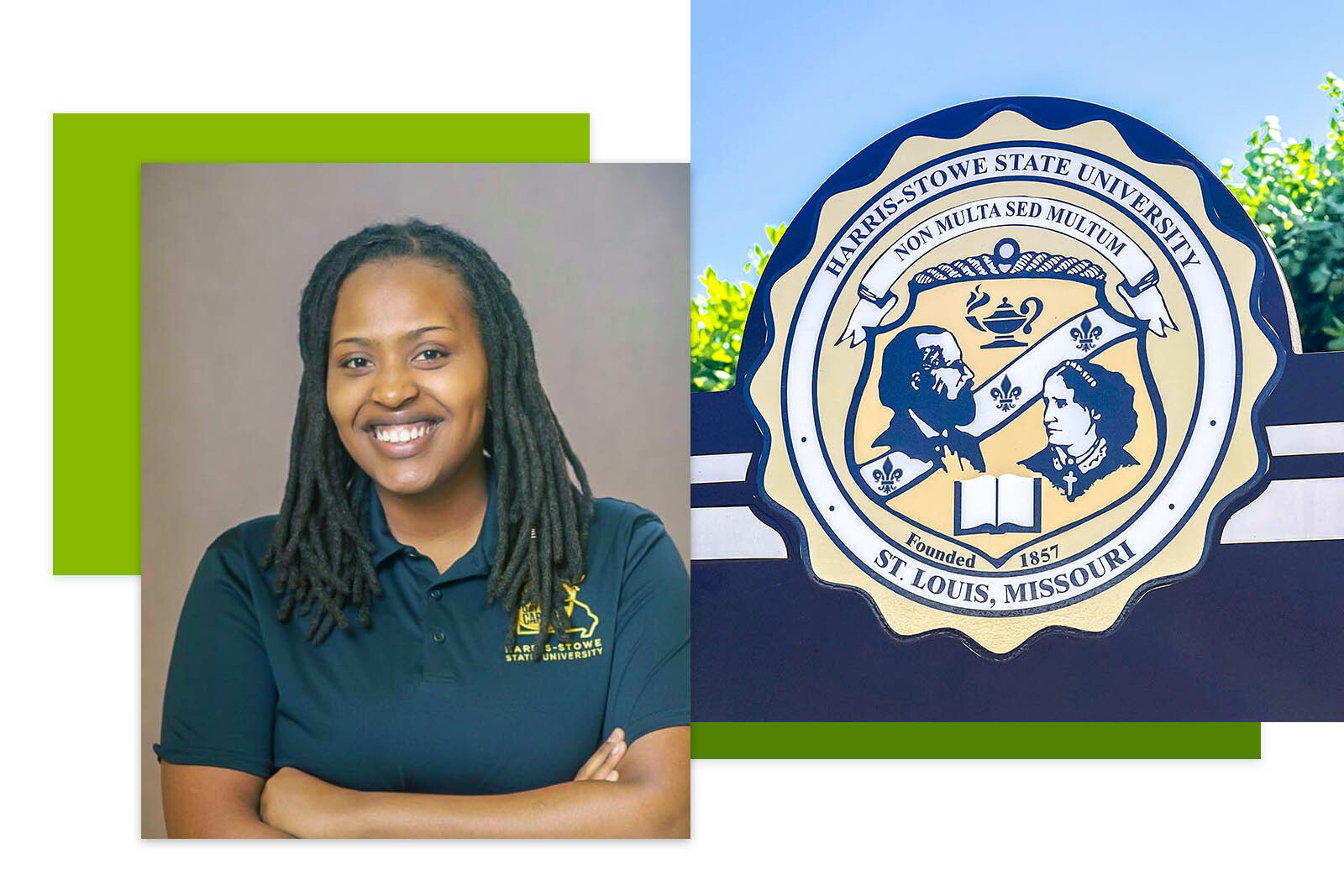 Benise and a Harris-Stowe State University logo