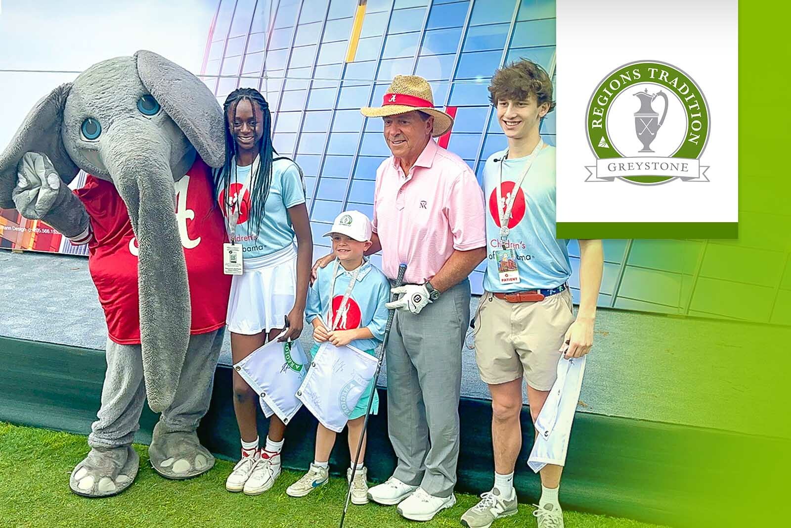 Nick Saban posing with Regions Tradition attendees