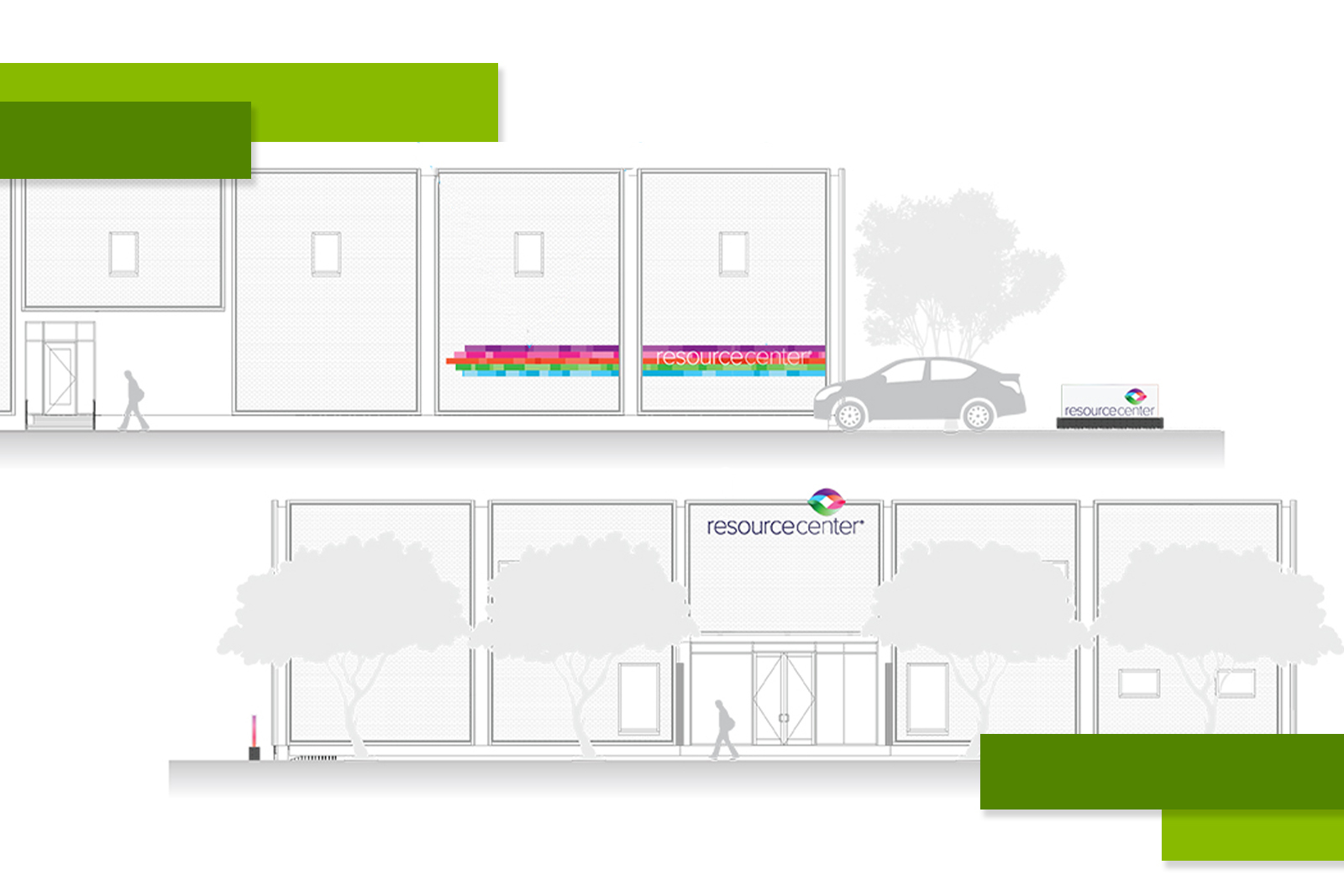 Wireframe renderings of the Resource Center buildings on Inwood and...
