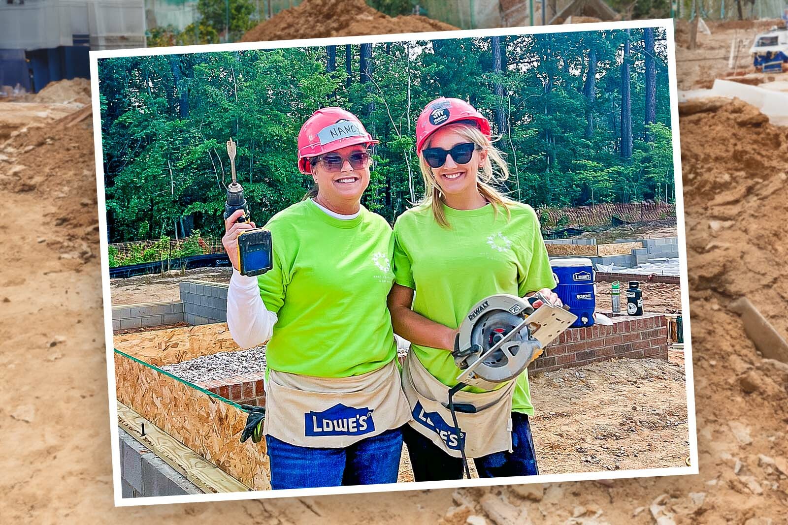 two women volunteers at Habitat for Humanity women's build site