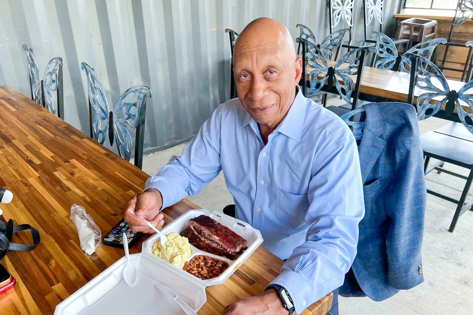 Bob Dickerson with plate of food