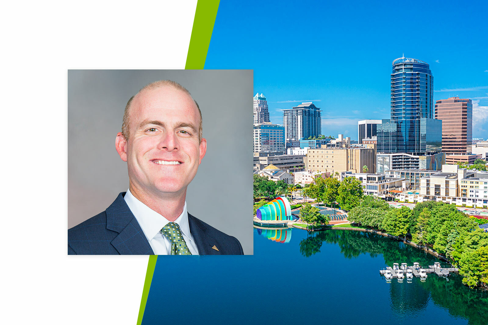 Headshot photo of Scott Wall and Orlando skyline