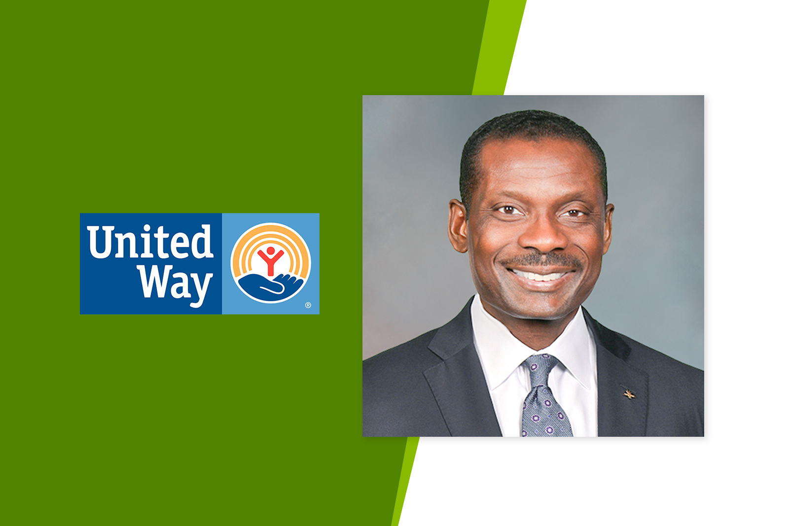 United Way logo and Abraham Leroy headshot