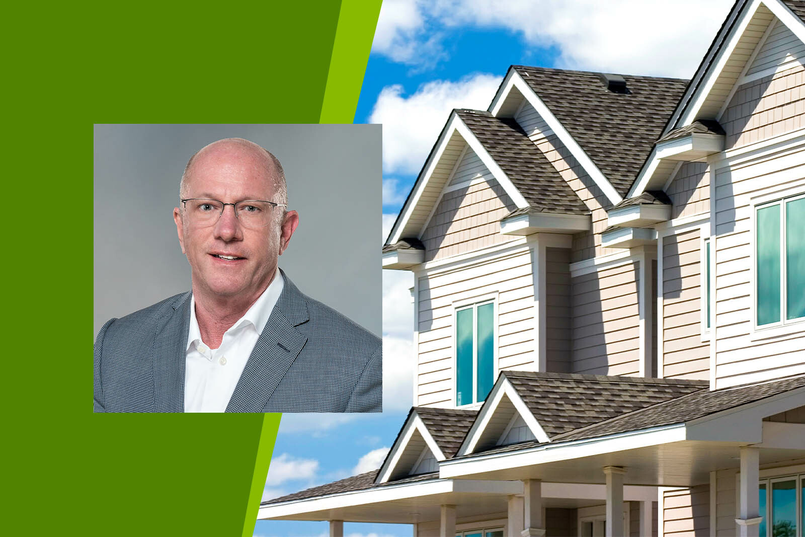 Headshot photo of Peter Boomer with a house picture in...