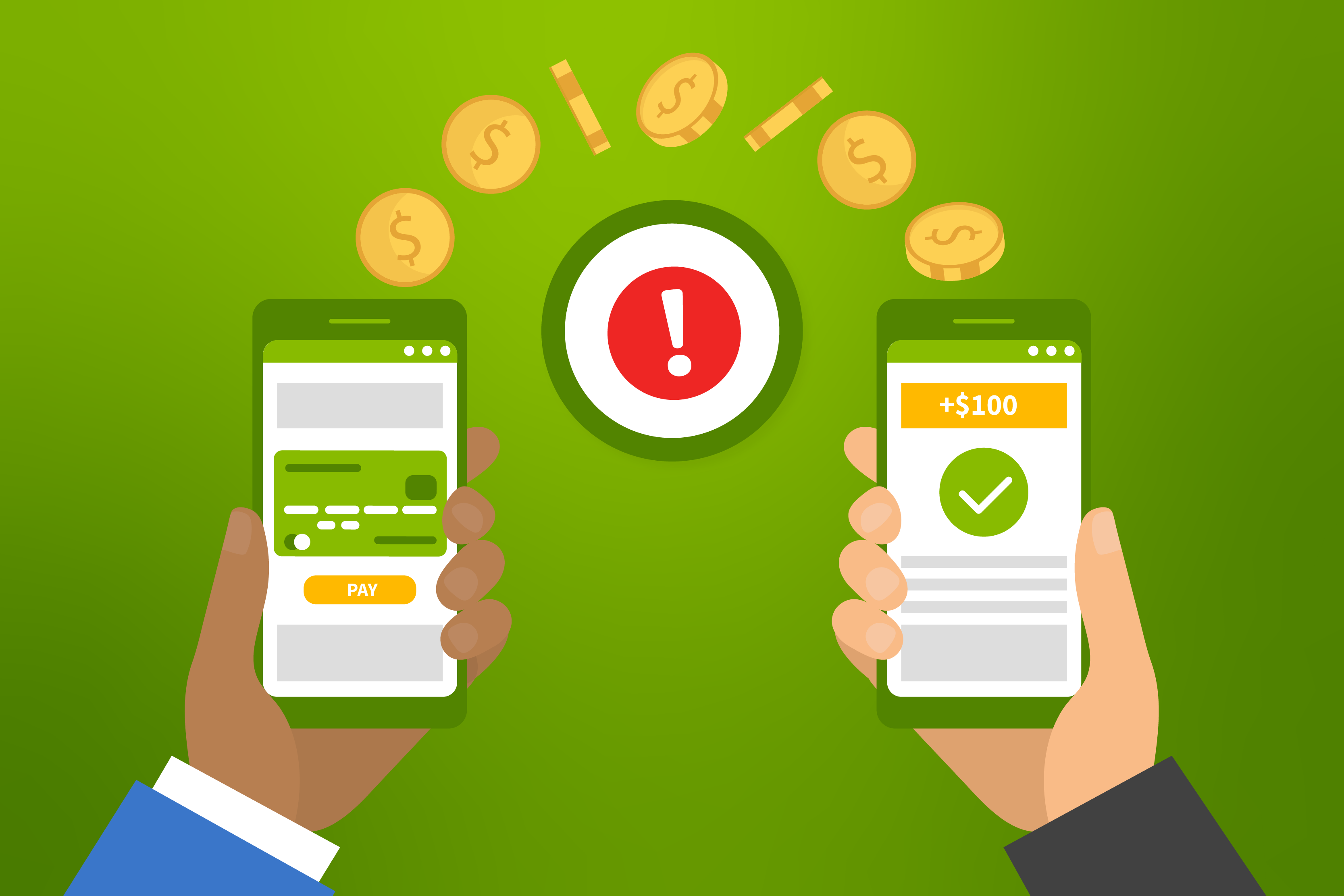 Illustration graphic of two people sending money through phone.