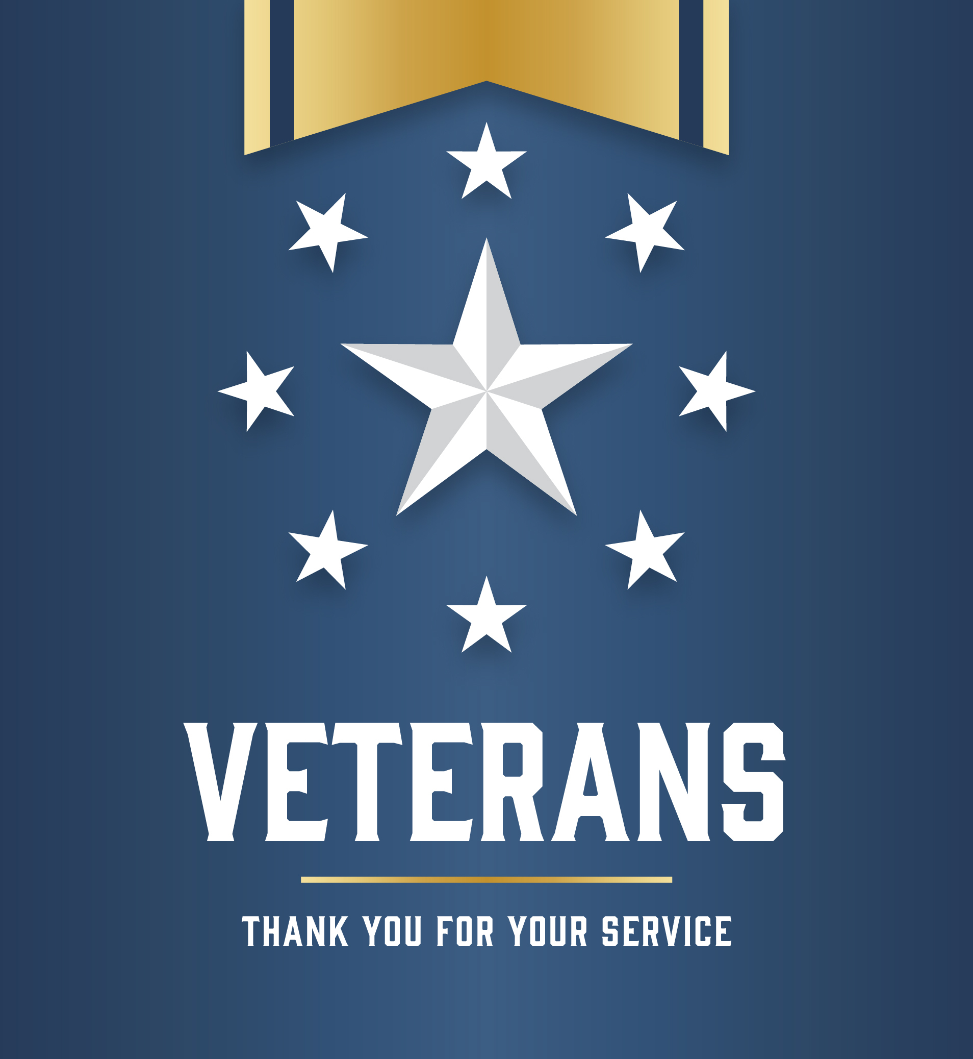 Military stars graphic. Text: Veterans. Thank you for your service.
