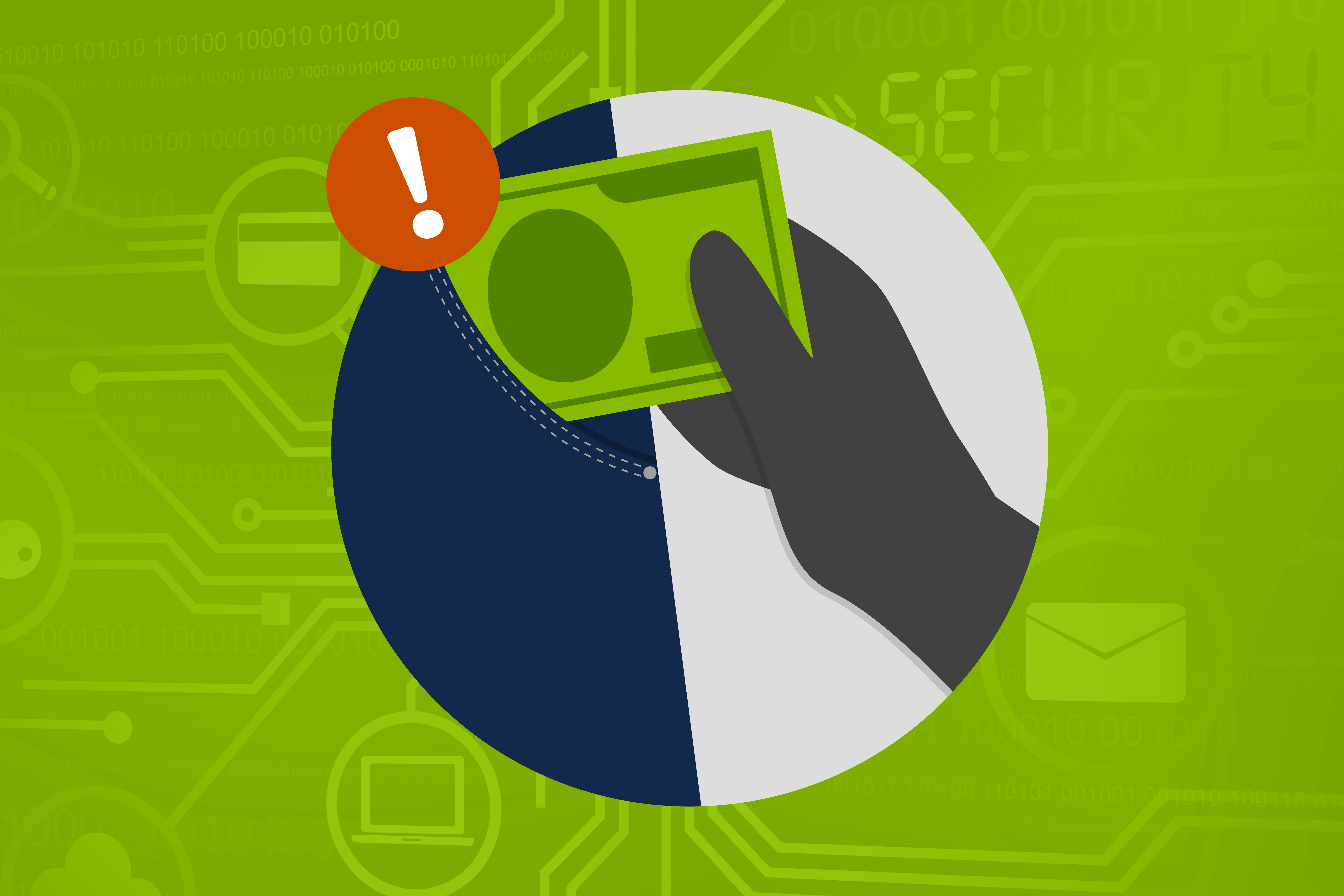 Illustration of a hand pick pocketing cash from a pocket...