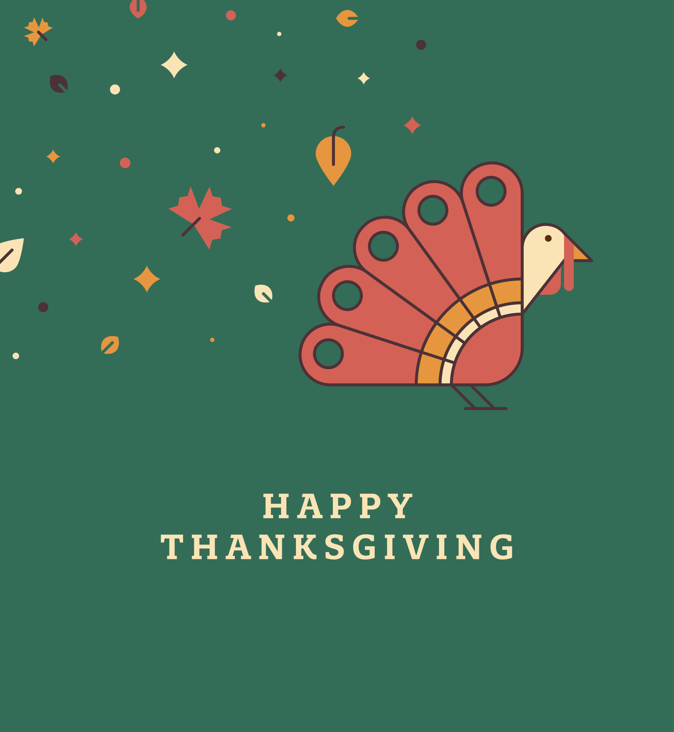 Turkey illustration. Text: Happy Thanksgiving.