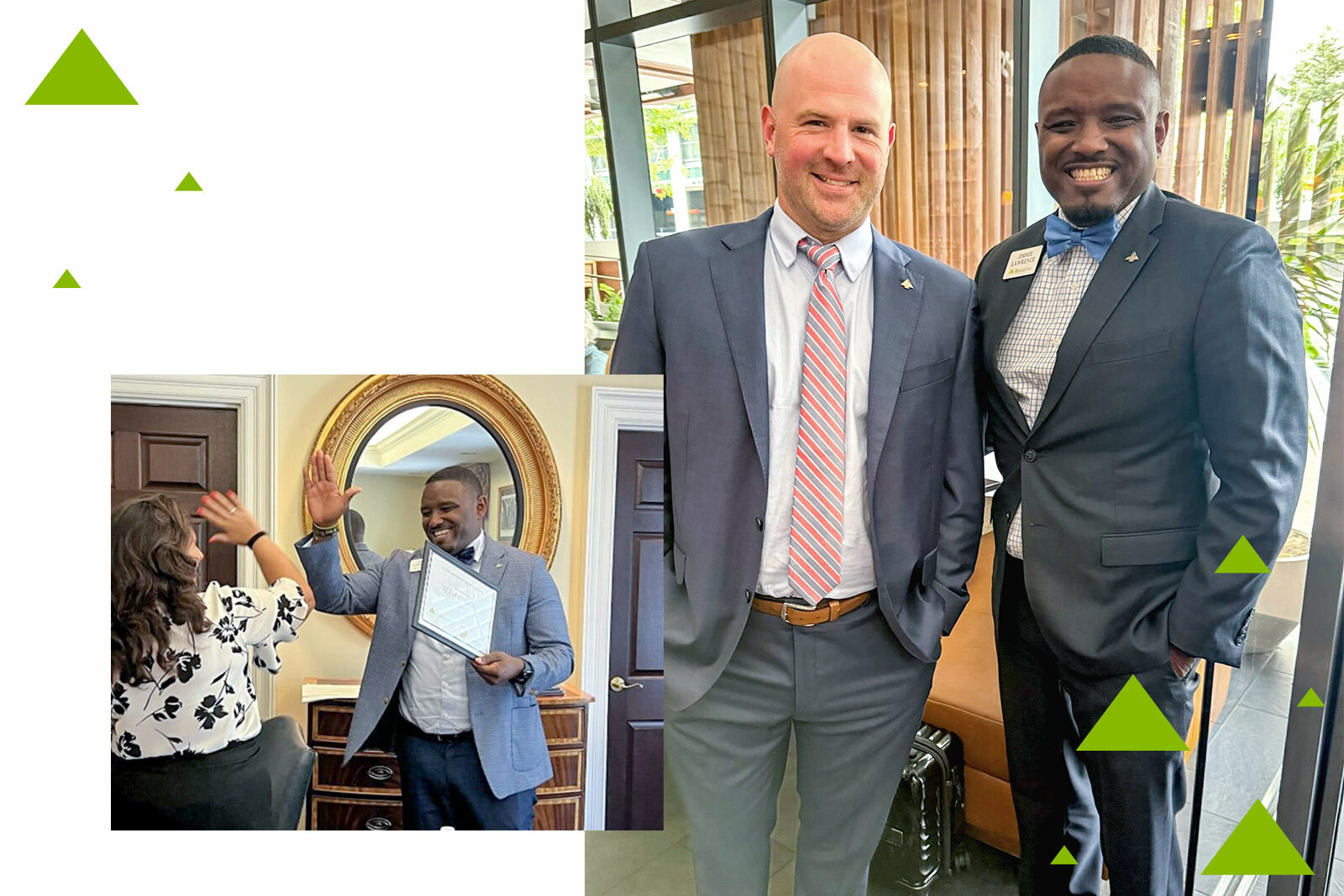 Jimmie Lawrence celebrates success with the team and meets with Charlotte market executive Thad Walton.